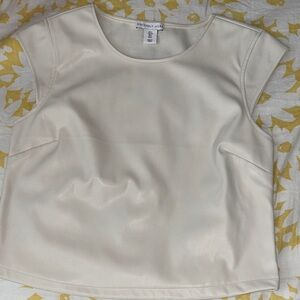 Sincerly Jules Cream Faux Leather Cap-Sleeve Tank